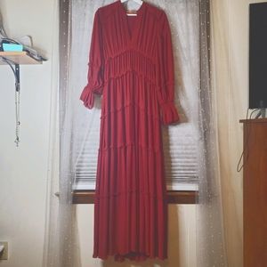 Wine colored, long sleeve maxi dress